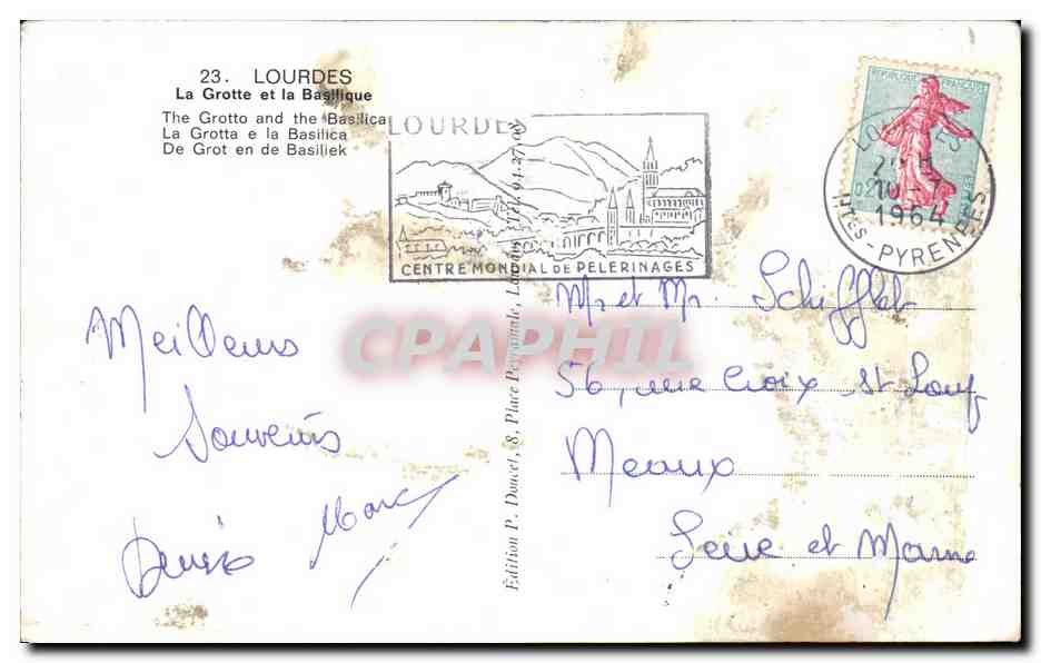 Lourdes — La Grotte et la Basilique — Édition P. Ducet, n°23 — Verso