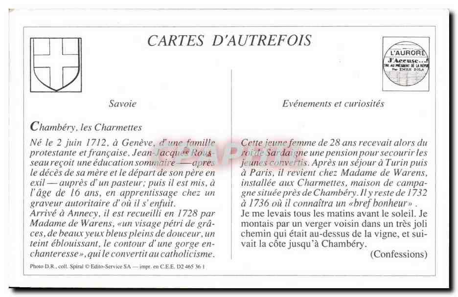 REPRO Chambery Les Charmettes Habitation de J J rousseau et de Mme de Varens — Rückseite