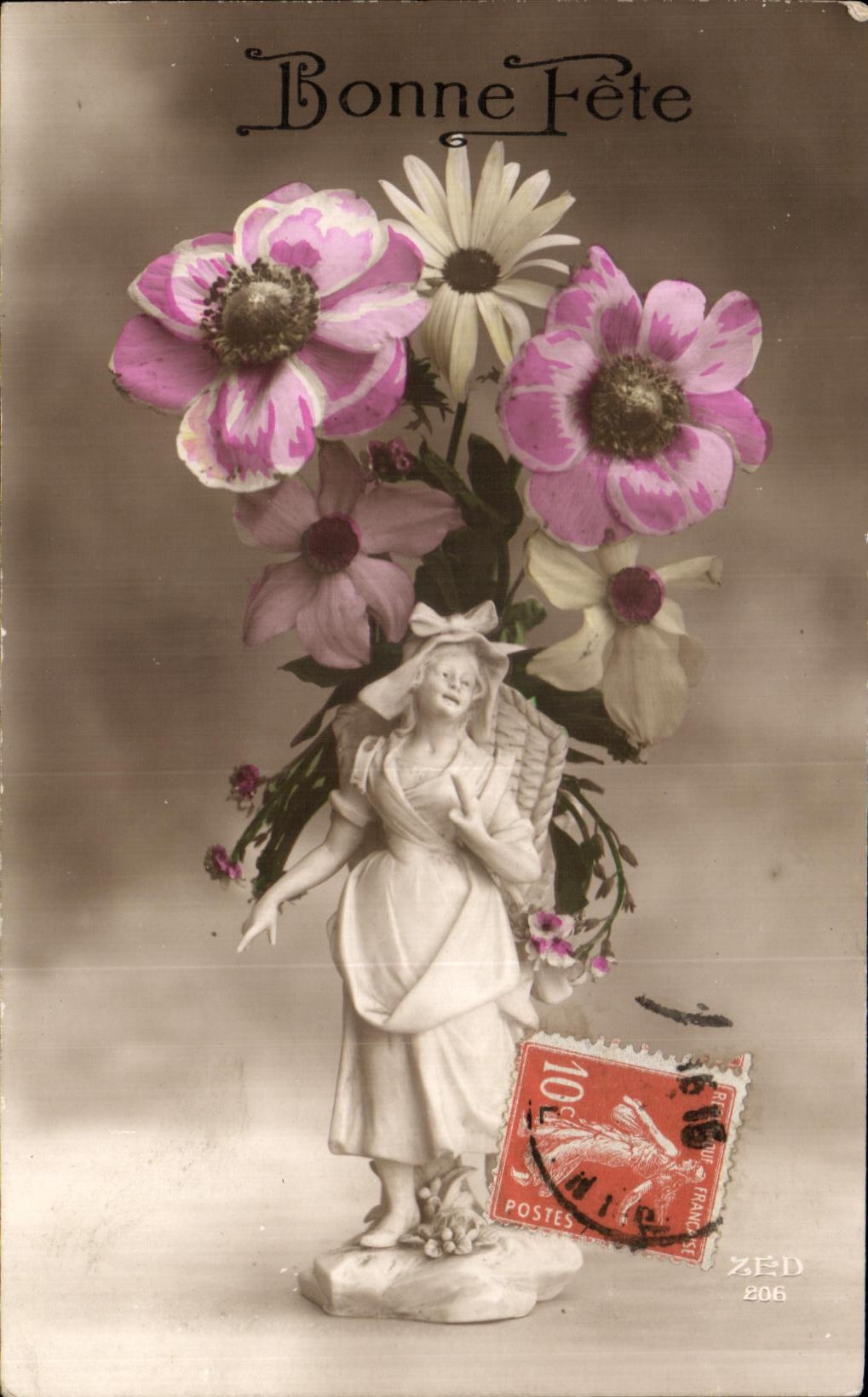 CPA Fantaisie Fleurs Bonne fete Santons 