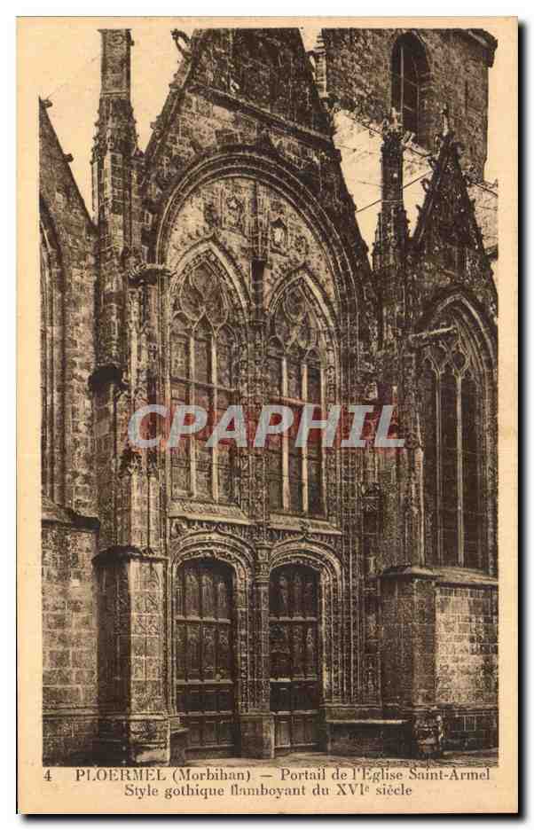 Ploërmel (Morbihan) — Portail de l'Église Saint-Armel — Style gothique flamboyant du XVIe siècle