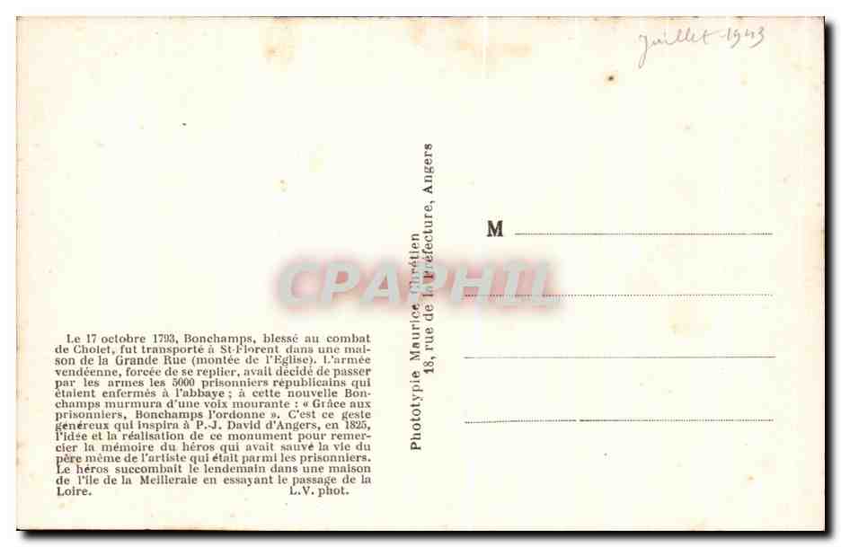 CPA St Florent le Vieil Le Tombeau de Bonchamps — Rückseite