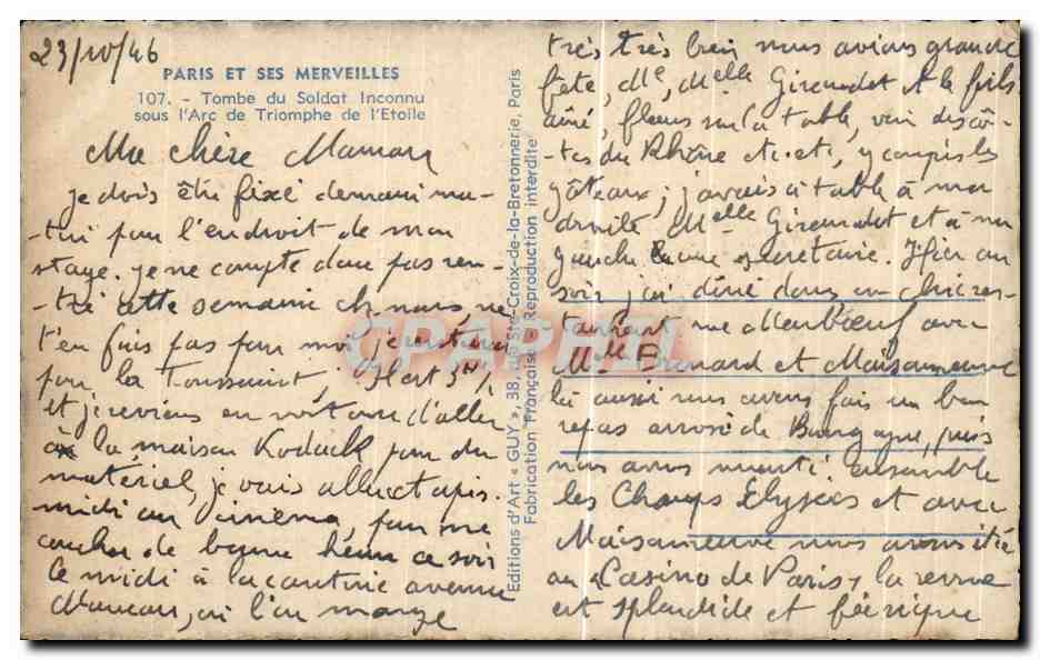 CPA Paris Et Ses Merveilles Tombe du Saldat lnconnu sous l Arc de Triomphe de l Etoile — Rückseite