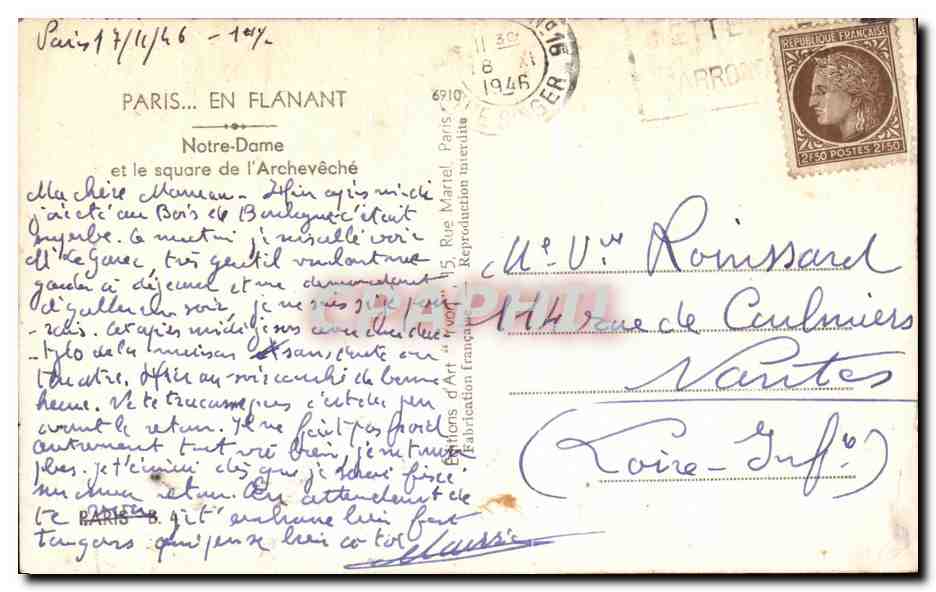 CPA Paris En Flanant Notre Dame et le Square de l Archeveche — Verso