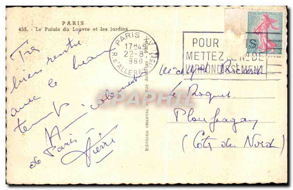 CPA Paris Le Palais du Louvre et les jardins — Rückseite