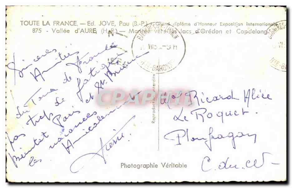 CPA Vallee d Aure Montee vers les lacs d Oredon et Capdelong — Rückseite
