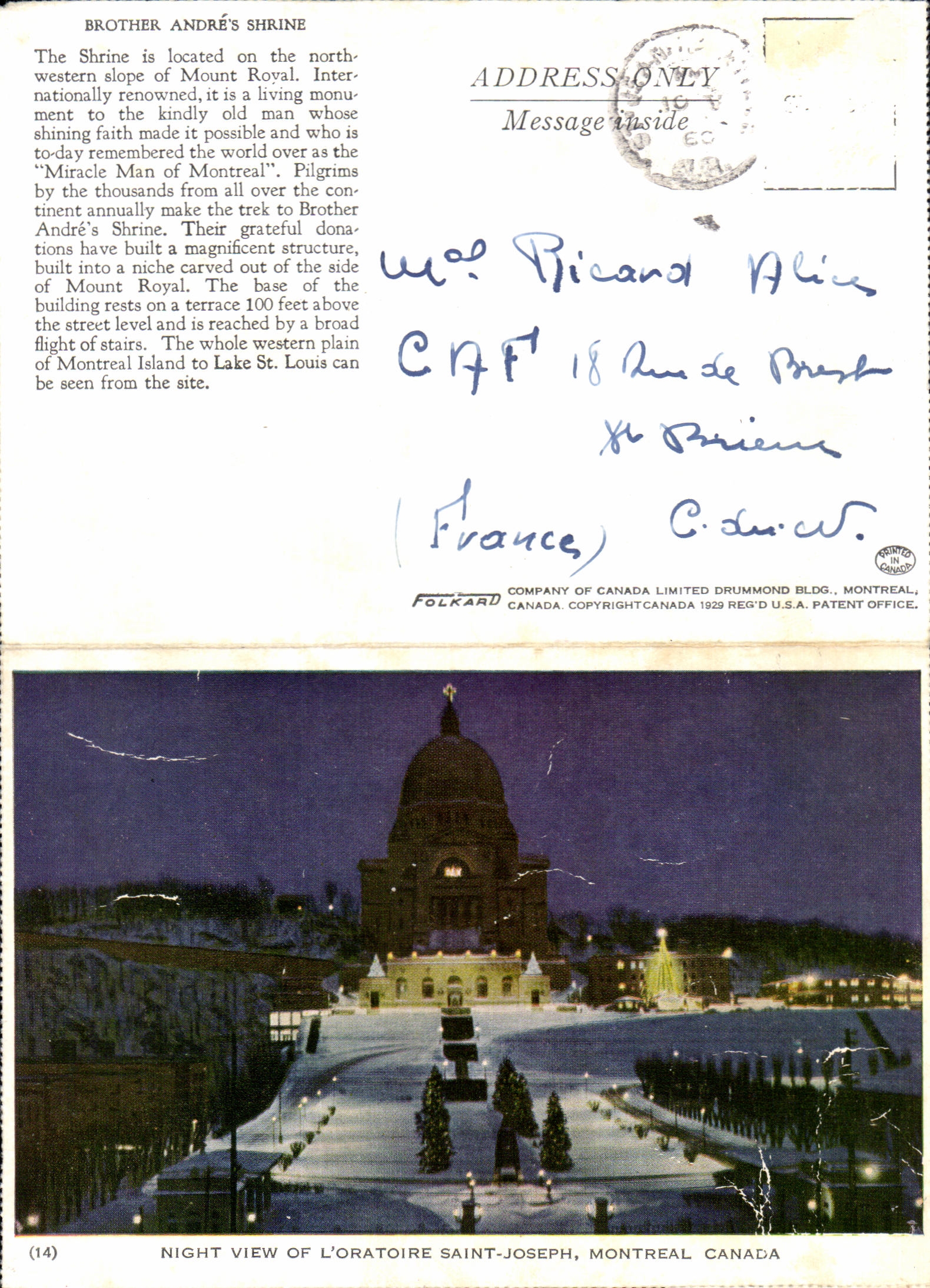 CPA Night View Of L Oratoire Saint Joseph Montreal Canada