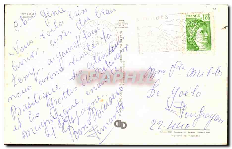 CPSM Une Pensee de Lourdes — Verso