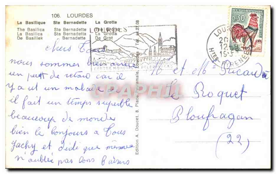 CPA Lourdes La Basilique Ste Bernadette La Grotte — Verso