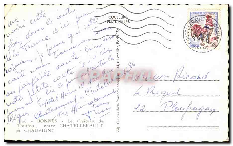 CPA Bonnes Le Chateau de Touffou entre Chatellerault et Chauvigny Lion — Back