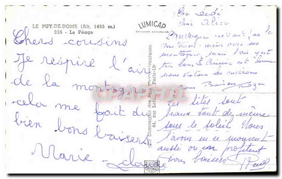 Le Puy-de-Dôme — Vue du sommet avec le téléphérique et la gare du Péage — Lumicap — Verso