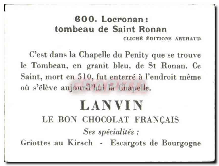 Image Locronan Tombeau de Saint Ronan Chocolat Lanvin Dijon — Rückseite