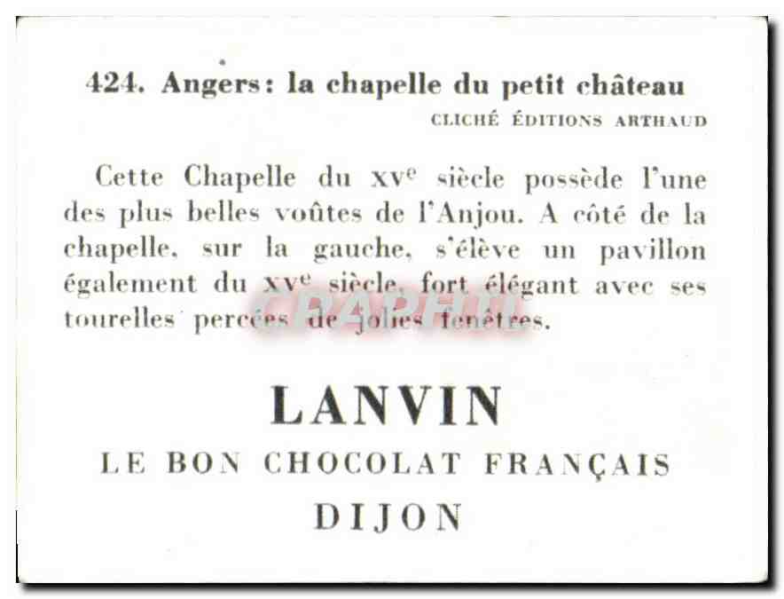 Image Angers la Chapelle du Petit Chateau Chocolat Lanvin Dijon — Rückseite