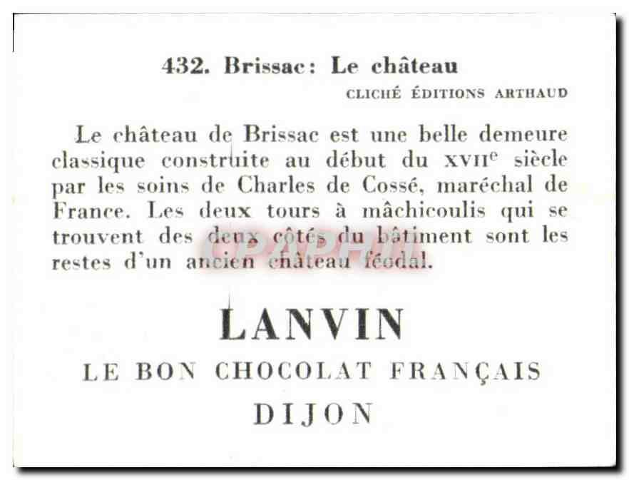 Image Brissac le Chateau Chocolat Lanvin Dijon — Rückseite
