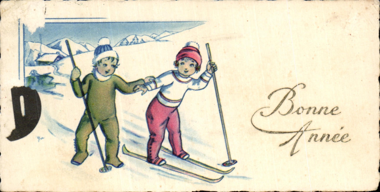 CPA Bonne Annee Ski Fantaisie