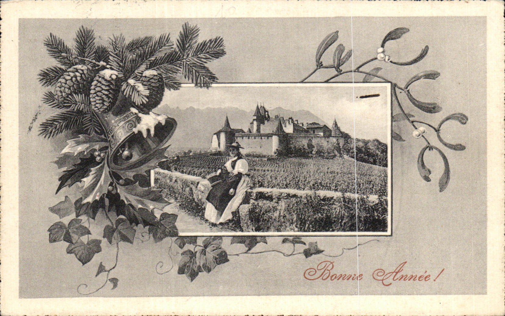 CPA Fantaisie Bonne Annee Femme dans les vigne s