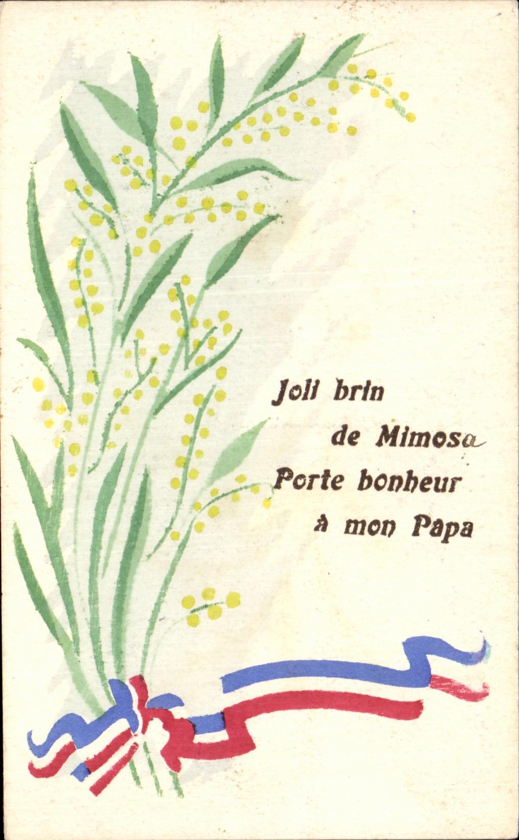 CPA Joll brin de Mimosa Porte bonheur a mon Papa
