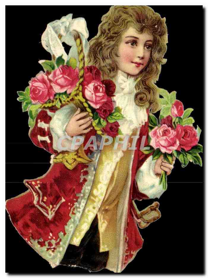 CPA Fantaisie Jeune homme aux fleurs (decor seulement)