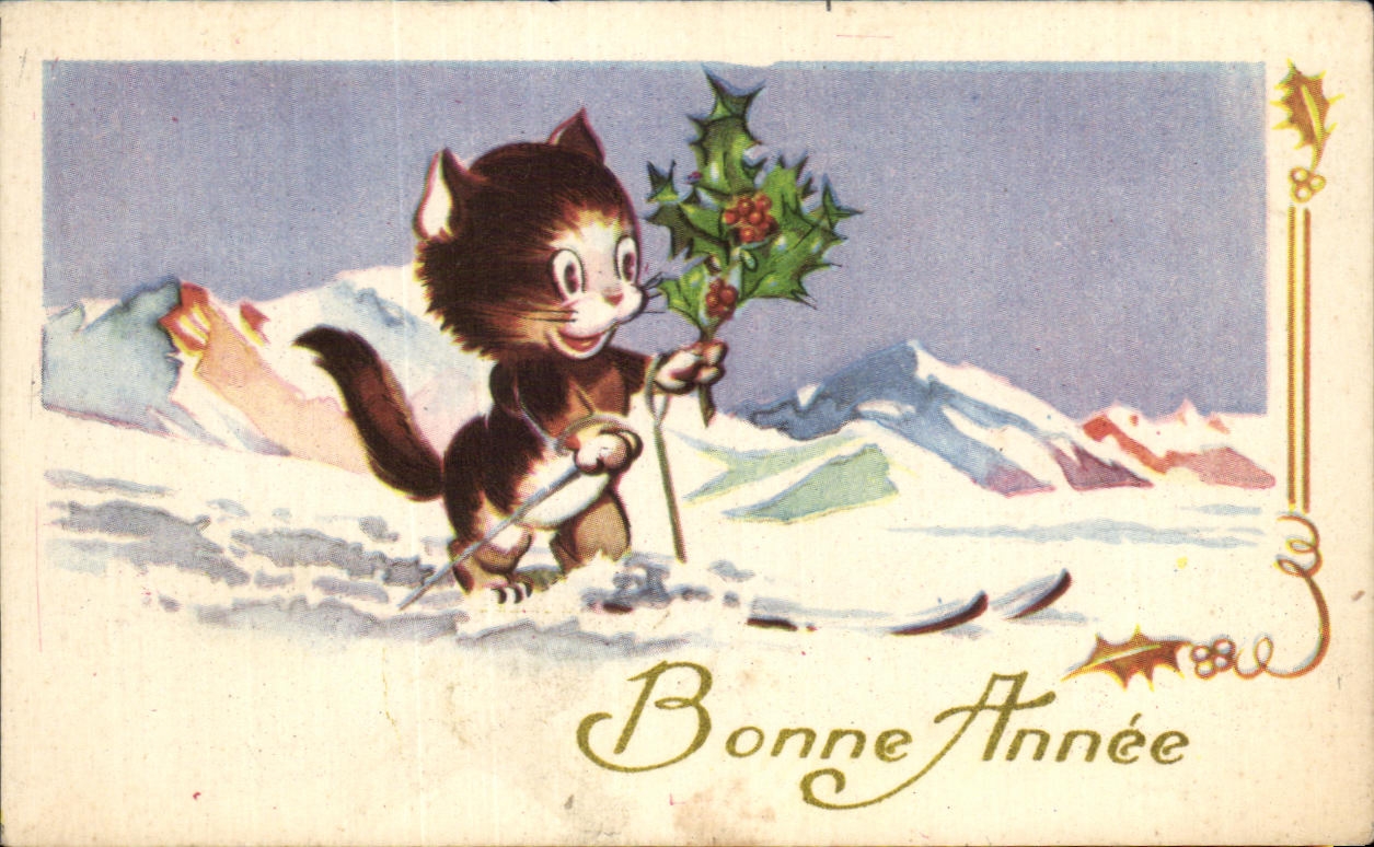 CPA Fantaisie Bonne Annee Chat