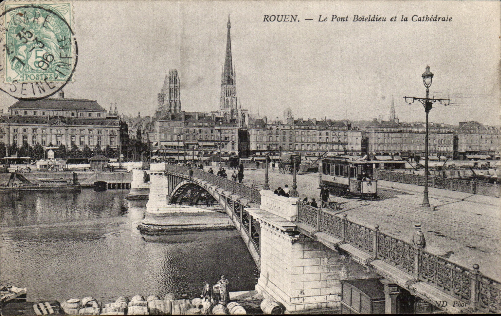 CPA Rouen Le Pont Boieldieu et la Cathedrale Tramway