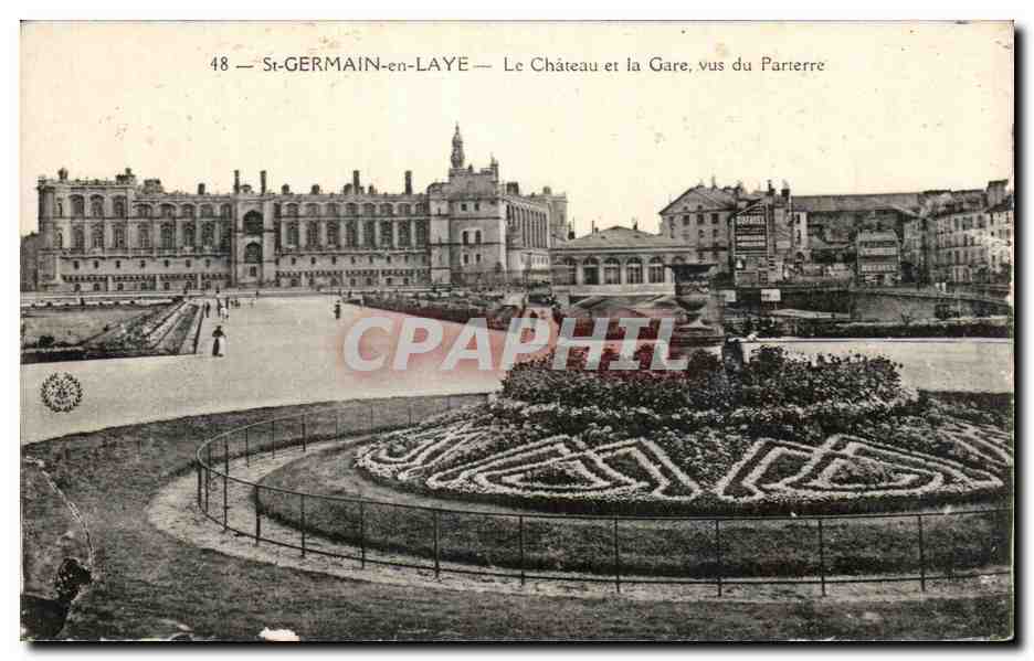 St-GERMAIN-en-LAYE — Le Château et la Gare, vus du Parterre — CPAPHIL n°48