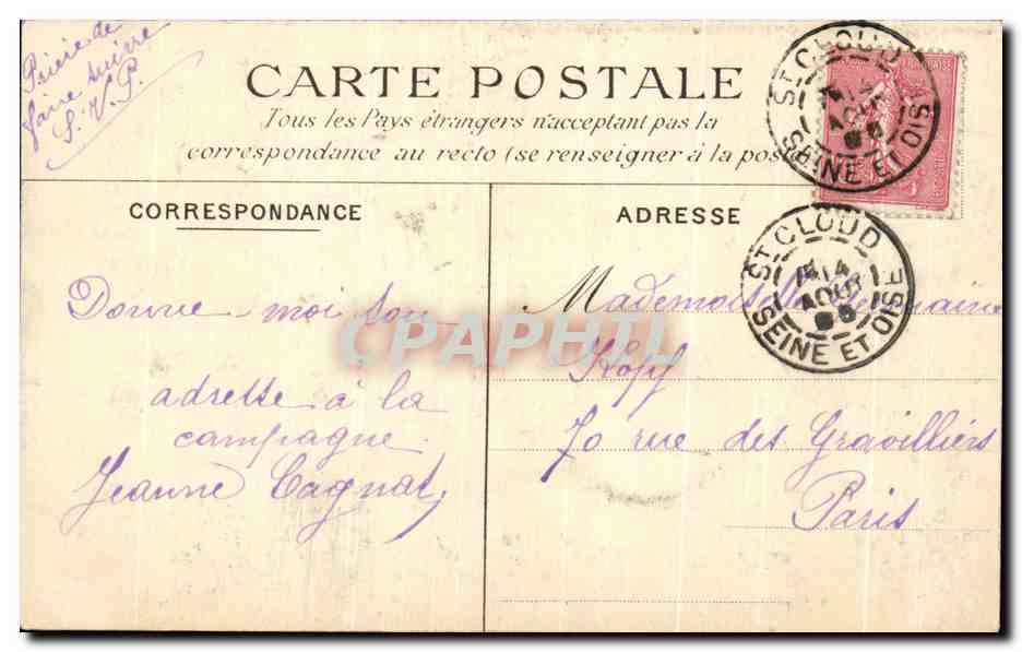 CPA Saint Cloud Les Goulottes et bassin du fer a cheval — Rückseite