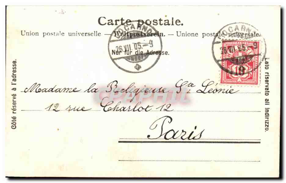 CPA Locarno Madonna del Sasso Suisse — Rückseite