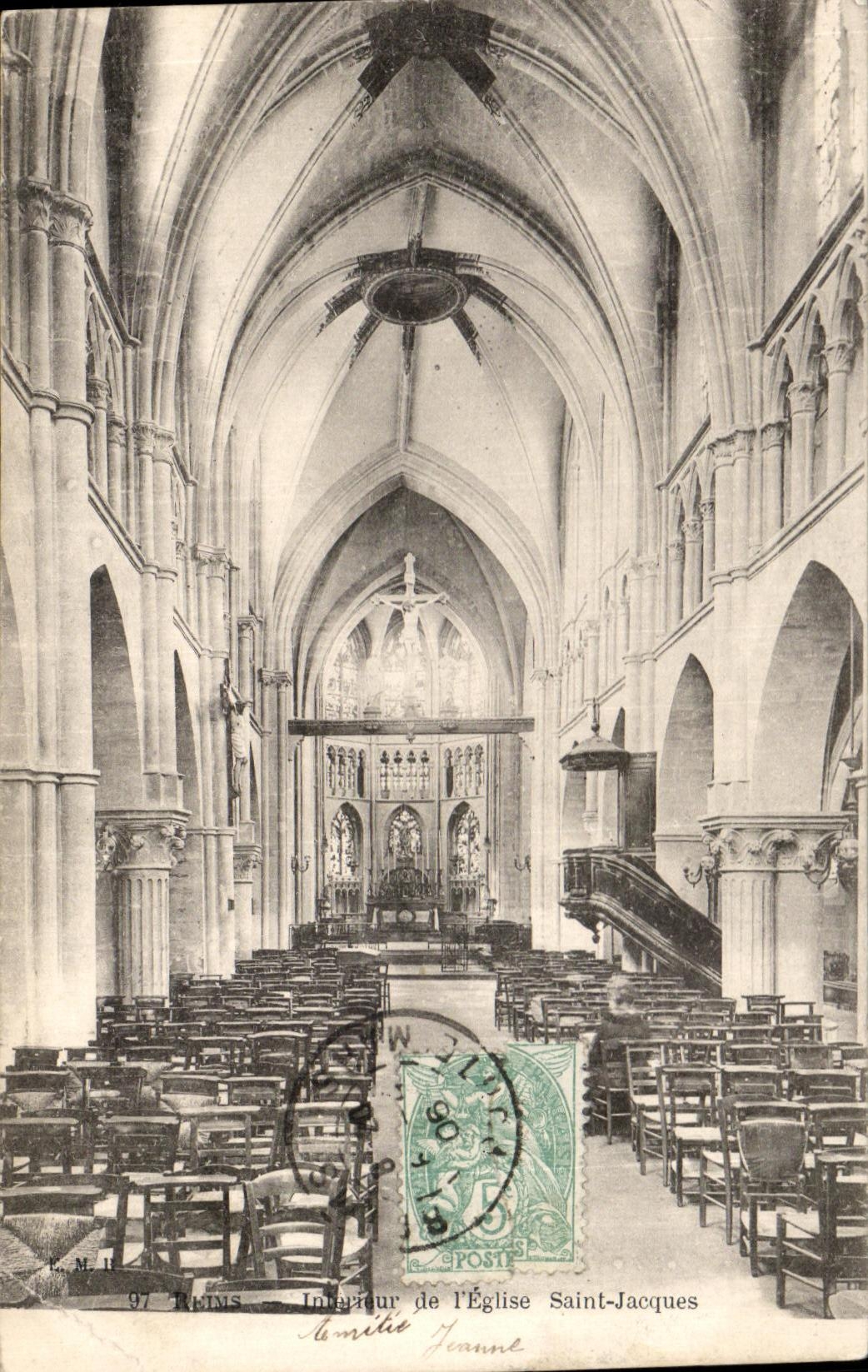 Intérieur de l'Église Saint-Jacques — Rains — Éditeur L. M. II, n° 97