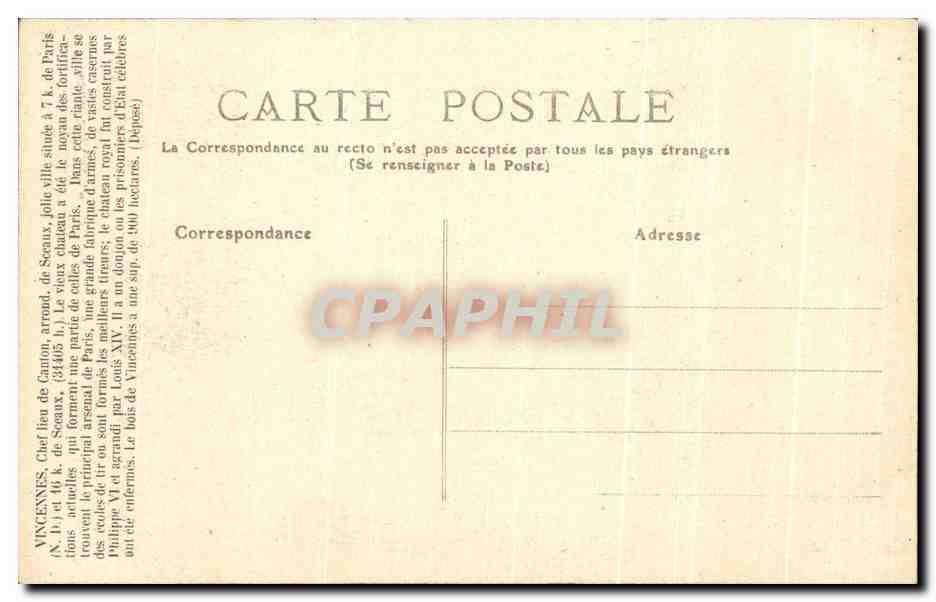 Chapelle du Château de Vincennes — l'Oratoire où se trouve le Tombeau du Duc d'Enghien — éditeur F. C. C. F. — Rückseite