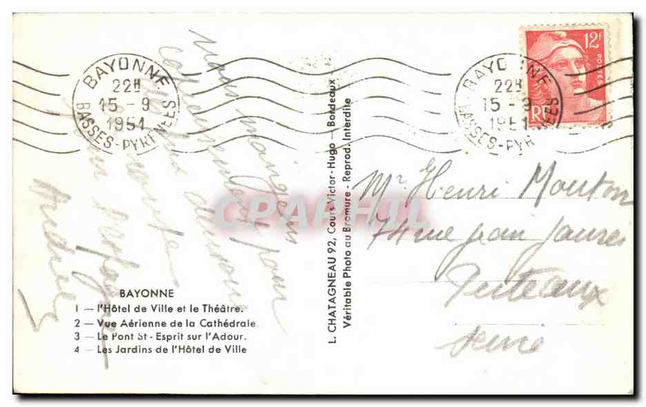 CPA Souvenir De Bayonne — Verso