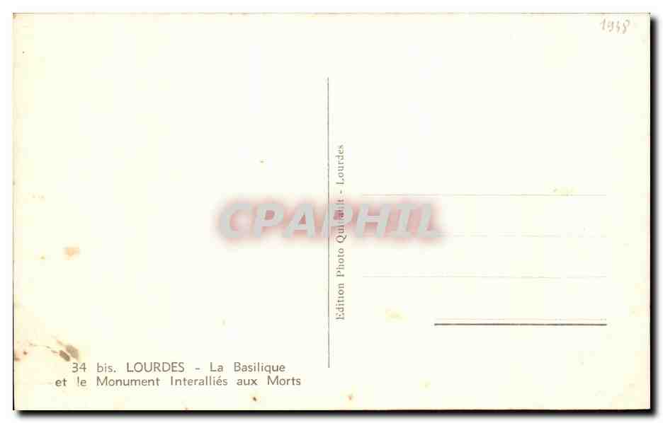 CPA Lourdes La Basilique et le Monumnet Interallies aux Morts — Verso