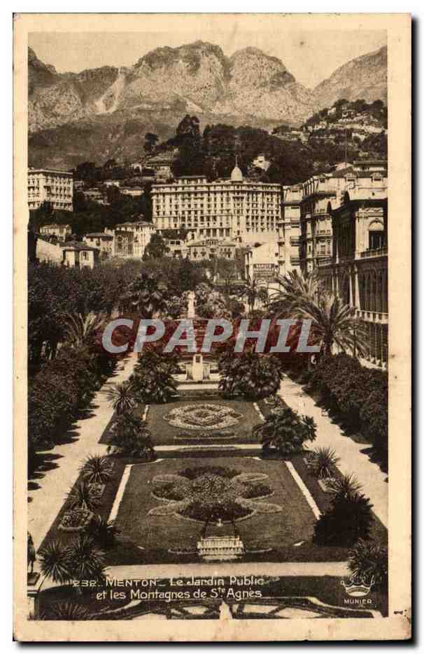 CPA Menton Le Jardin Public et les Montagnes de St Agnes