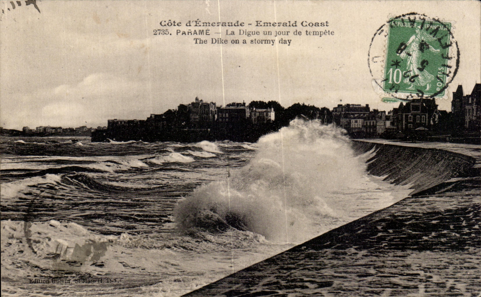 Côte d'Émeraude - Emerald Coast — La Digue un jour de tempête — Edition Guerla, St Malo (n° 2735)