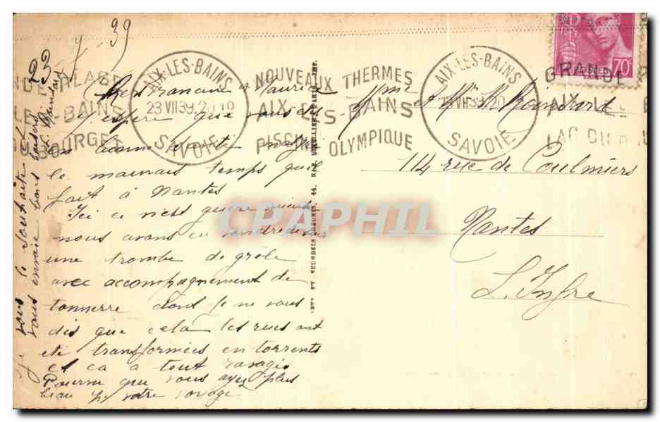 Les Champs de Ski de Grolles — Aix-les-Bains, Mont Revard (1599 m) — éditeur non identifié, n° 429 — Verso
