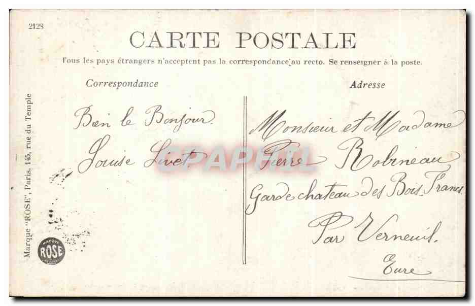 Dreux (Eure-et-Loir) — La Caisse d'Épargne (Style Renaissance) — Éditeur Rose, n° 7 — Verso
