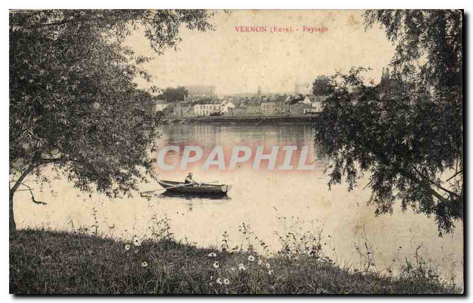 Vernon (Eure) — Paysage — vue du fleuve avec barque — éditeur non visible
