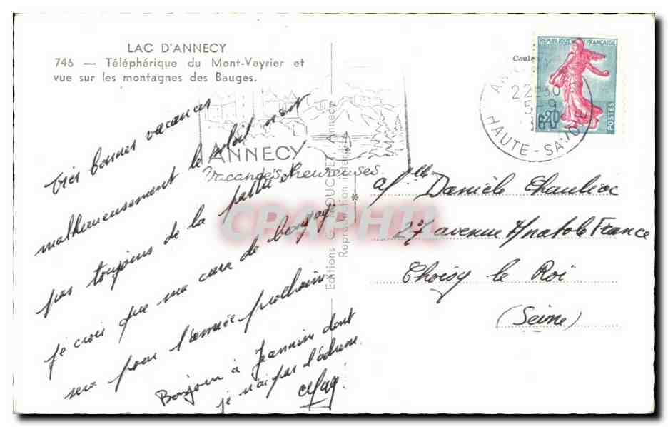 Lac d'Annecy — Téléphérique du Mont-Veyrier et vue sur les montagnes des Bauges — Éditions C. DUCRET — Verso