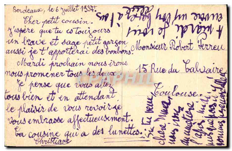CPA Bordeaux Les Pigeons et Tour Pey Berland — Verso