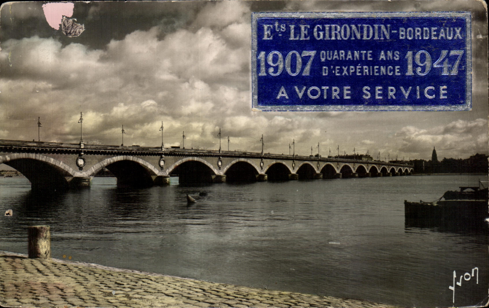 CPSM Bordeaux Le Pont de Pierre et la Garonne Vignette Girondin 1907 1947