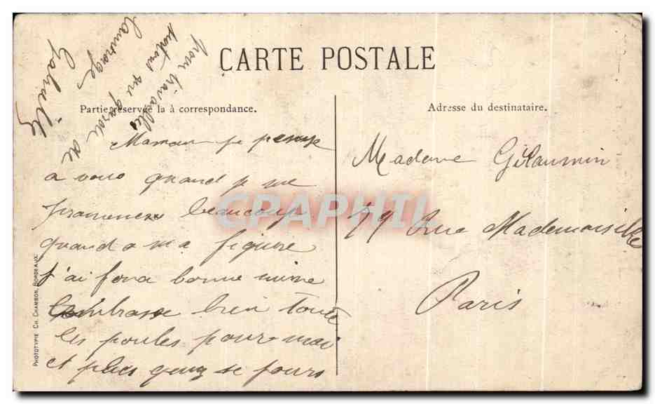 CPA Bordeaux Gloria Victis et Tour Pey Berland — Verso