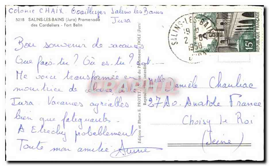Salins-les-Bains — Promenade du Pèlement — Édition E. PROTET — Verso