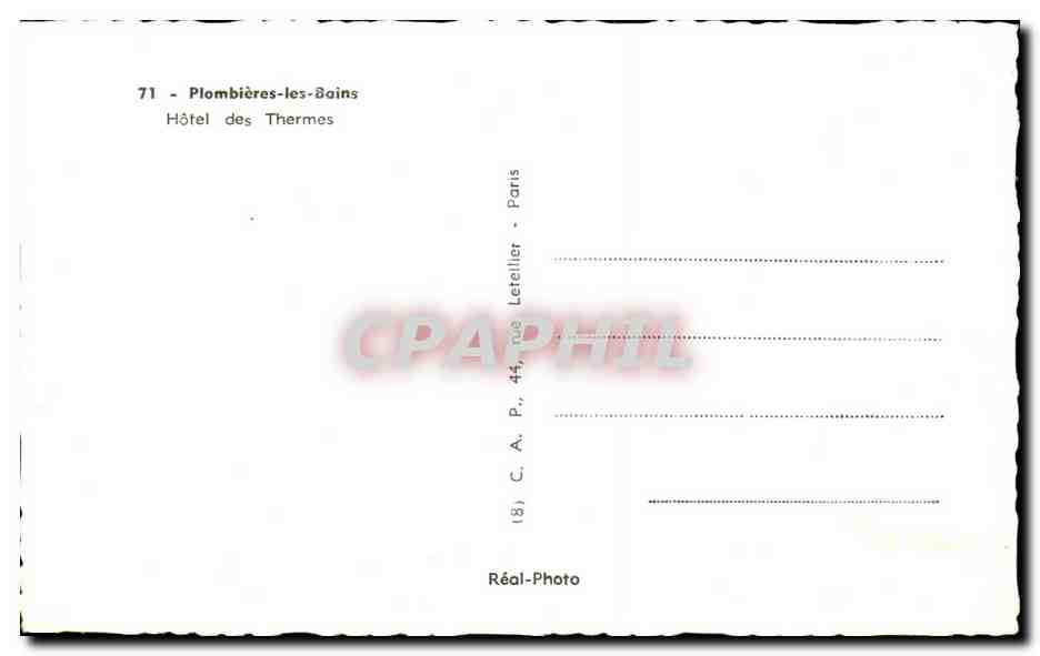 CPA Plombieres Les Bains Hotel Des Thermes — Verso