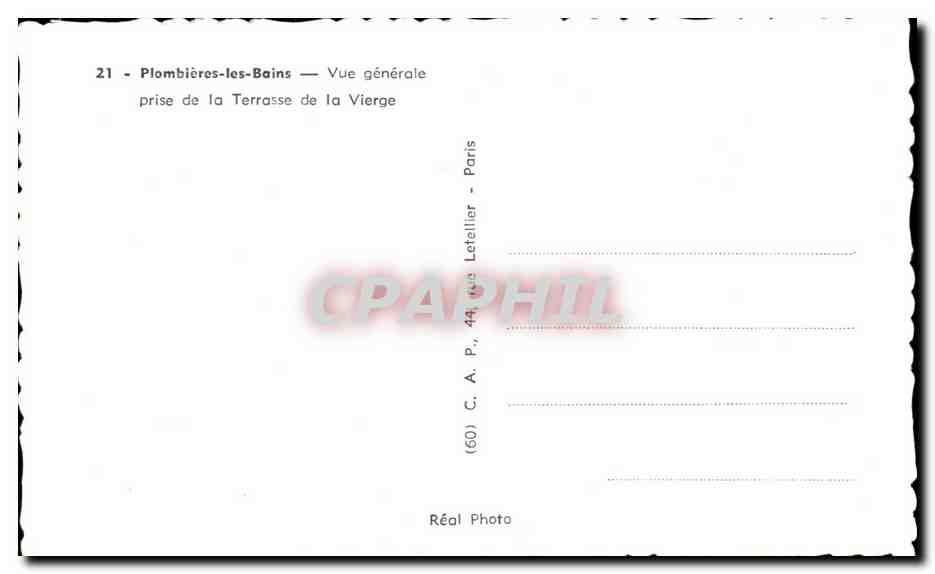 CPA Plombieres Les Bains Vue generale Prise de la Terrasse de la Vierge — Verso