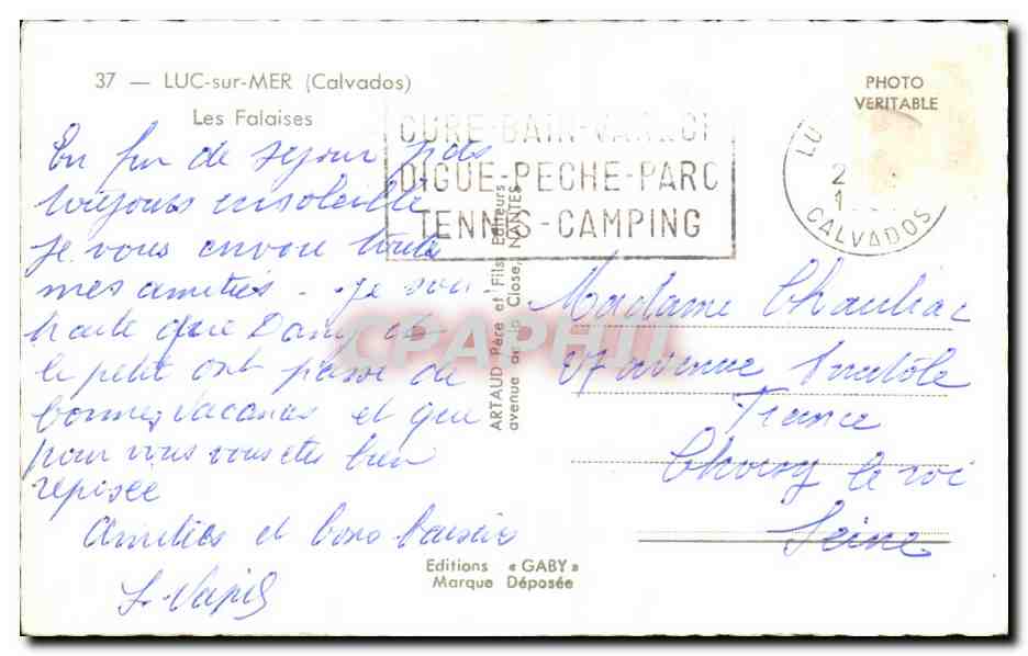 CPA Luc sur Mer Calvados Les Falaises — Verso