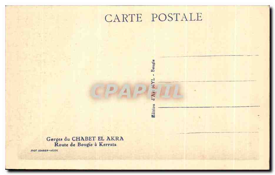 CPA Gorges du Chabet El akra Route de Bougie a Kerrata — Rückseite