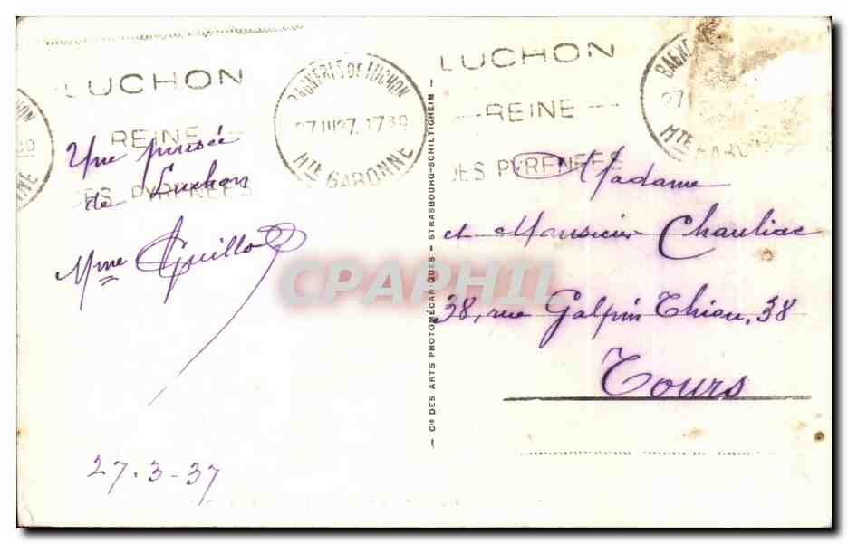 CPA Luchon Le Parc et le Port de Venasque vus du casino — Rückseite