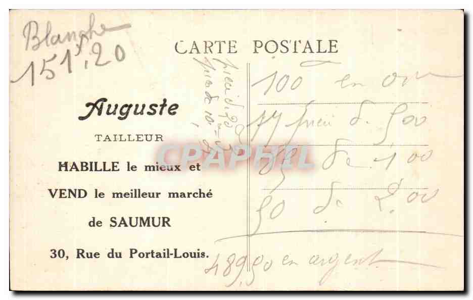 CPA Saumur Vue Generale sur la Loire — Rückseite
