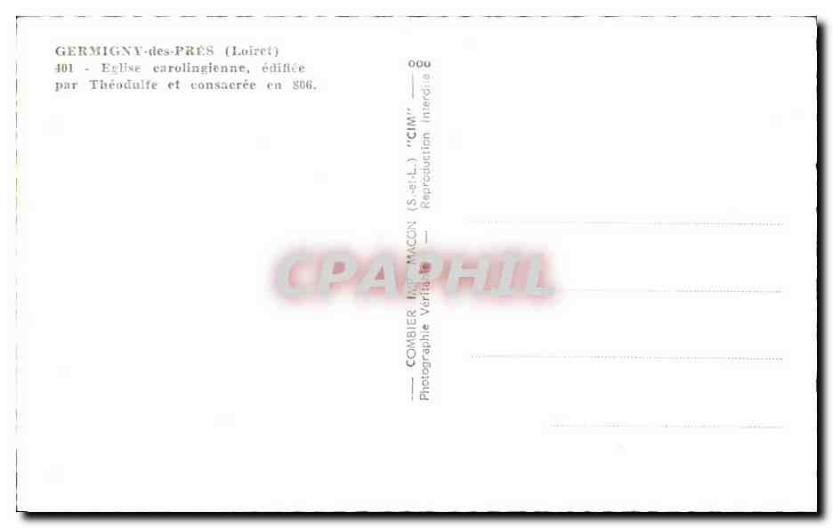CPA Germigny des Pres Eglise carolingienne Ediflee par Theodulte et Cinsacree en  — Verso