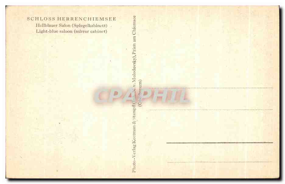 CPA Schloss Herrenchiemsee Hellblauer Salon Light blue Saloon — Rückseite