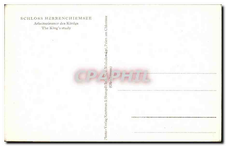 Schloss Herrenchiemsee — Arbeitszimmer des Königs — Photo-Verlag Keerman & Stampf (Obervieyern) — Verso