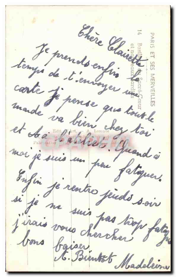CPA Paris Et ses Mervelilles Basilique du Sacre Coeur Montmartre — Rückseite